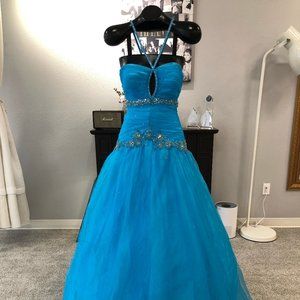 Brand new Costume Party Dress, Blue-Tulle, beads and crystals; size 8